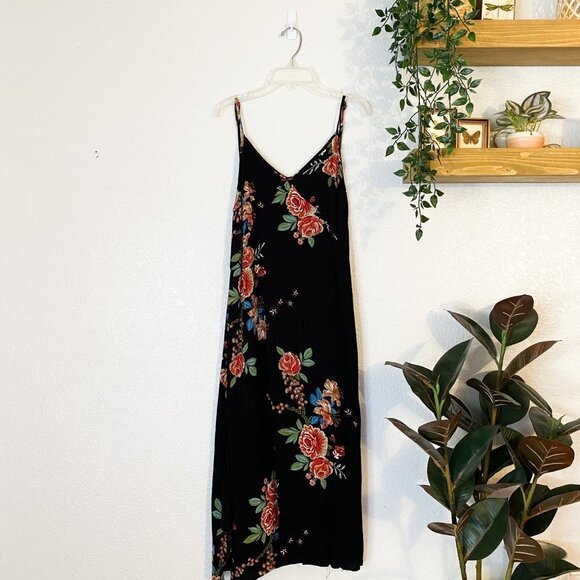 🦋 DRESS FORUM Black Floral Dress Small Whimsygoth Boho Indie Casual Everyday - Picture 1 of 4